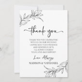 Zwart Wit Minimalistisch Tak Blad Bruiloft Bedankkaart (Voorkant)
