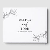 Zwart Wit Minimalistisch Tak Blad Bruiloft Gastenboek (Achterkant)