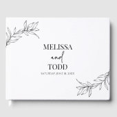 Zwart Wit Minimalistisch Tak Blad Bruiloft Gastenboek (Voorkant)