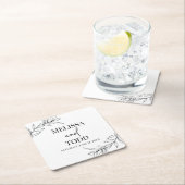 Zwart Wit Minimalistisch Tak Blad Bruiloft Kartonnen Onderzetters (Insitu)