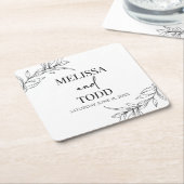 Zwart Wit Minimalistisch Tak Blad Bruiloft Kartonnen Onderzetters (Schuin)