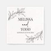 Zwart Wit Minimalistisch Tak Blad Bruiloft Servet (Voorkant)