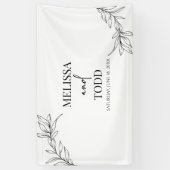 Zwart Wit Minimalistisch Tak Blad Bruiloft Spandoek (Verticaal)