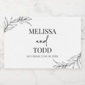 Zwart Wit Minimalistisch Tak Blad Bruiloft Sparkling Wijnetiket (Enkel label)