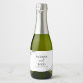 Zwart Wit Minimalistisch Tak Blad Bruiloft Sparkling Wijnetiket (Voorkant)