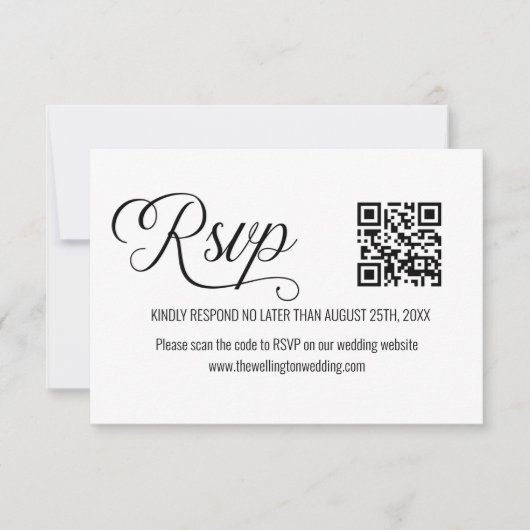 Zwart-wit minimalistisch trouwfeest QR-code RSVP (Voorkant)