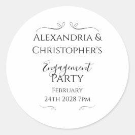 Zwart-wit minimalistisch verlovingsfeest ronde sticker