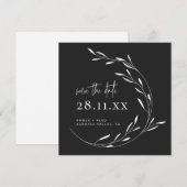 Zwart wit minimalistisch Wreath Square Save the Da Date (Voorkant / Achterkant)