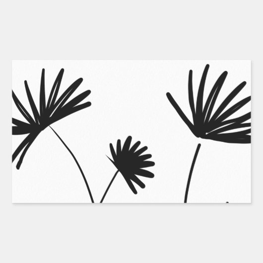 Zwart-wit minimalistische abstracte bloemen rechthoekige sticker (Voorkant)
