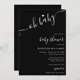 Zwart-wit Minimalistische Baby shower Invitation Kaart
