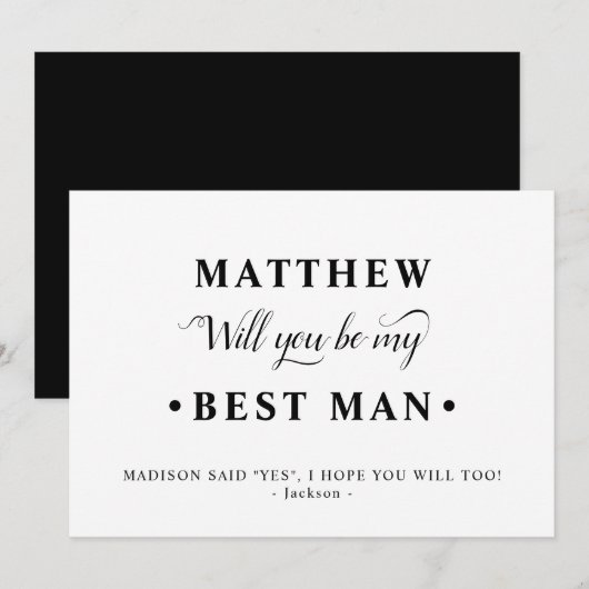 Zwart-wit minimalistische Best Man Proposal Kaart (Voorkant / Achterkant)