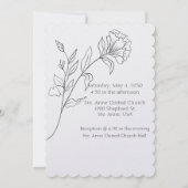 Zwart-wit minimalistische bloemenbruiloft kaart (Achterkant)