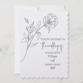 Zwart-wit minimalistische bloemenbruiloft kaart (Voorkant)