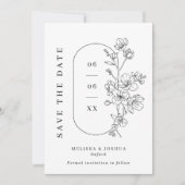 Zwart-wit minimalistische bloemenfoto bruiloft save the date (Voorkant)