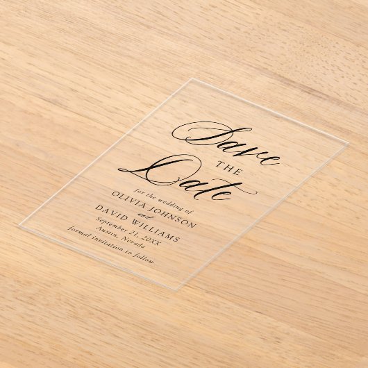 Zwart-wit minimalistische bruiloft Bewaar de datum Acryl Uitnodigingen (Laagn)