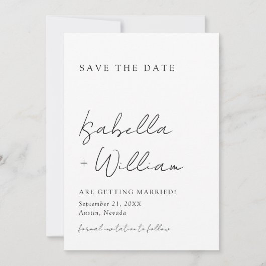 Zwart-wit minimalistische bruiloft Bewaar de datum Kaart (Voorkant)