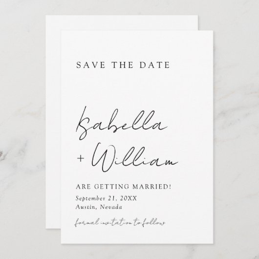 Zwart-wit minimalistische bruiloft Bewaar de datum Kaart (Voorkant / Achterkant)