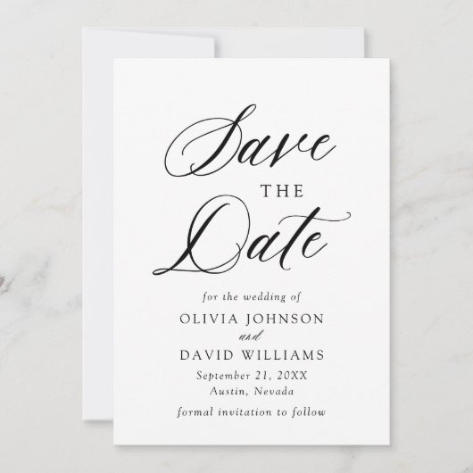 Zwart-wit minimalistische bruiloft Bewaar de datum Kaart (Voorkant)