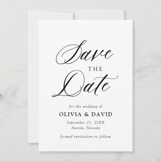 Zwart-wit minimalistische bruiloft Bewaar de datum Kaart (Voorkant)