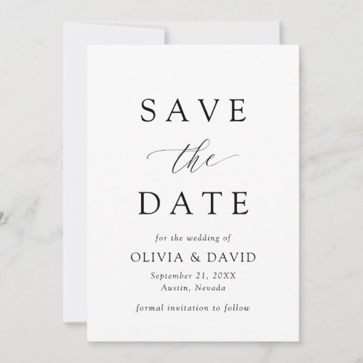 Zwart-wit minimalistische bruiloft Bewaar de datum Kaart (Voorkant)