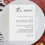 Zwart-wit minimalistische bruiloft | Elegant forme Menu<br><div class="desc">Zet een tijdloze toon bij uw receptie met deze elegante zwart-witte trouwmenukaart, met een minimalistische lay-out met chique script en serif typografie. Dit strakke ontwerp is ideaal voor bruiloften met een modern, formeel of zwart stropdas en cadeau uw cursussen in een stijlvol, gemakkelijk leesbaar formaat. Volledig aanpasbaar met uw namen,...</div>