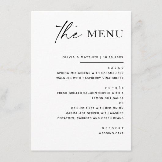 Zwart-wit minimalistische bruiloft | Elegant forme Menu (Voorkant)