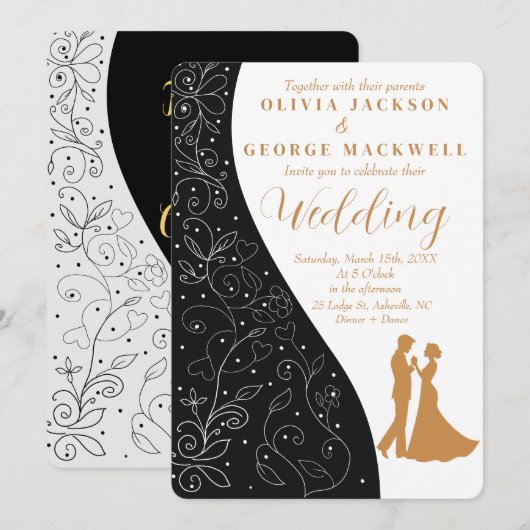 Zwart-wit minimalistische bruiloft kaart (Voorkant / Achterkant)