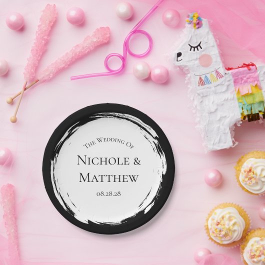 Zwart-wit minimalistische bruiloft papieren bordje (Feest)