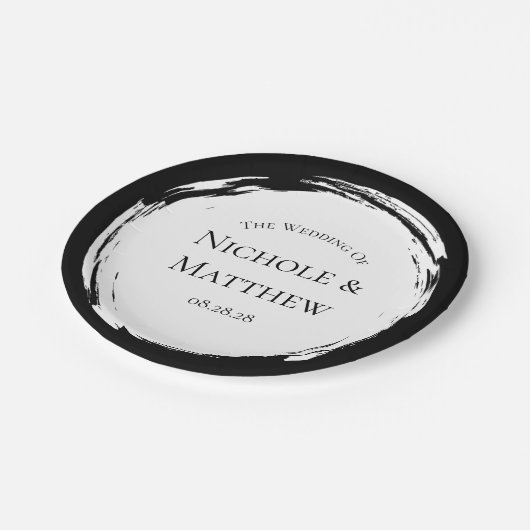 Zwart-wit minimalistische bruiloft papieren bordje (Gekanteld)
