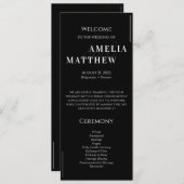Zwart-wit minimalistische bruiloft programmakaart (Voorkant / Achterkant)