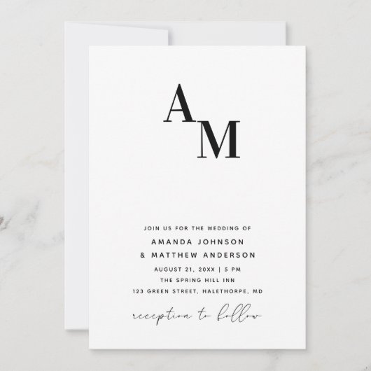 Zwart-wit minimalistische bruiloft QR code details Kaart (Voorkant)