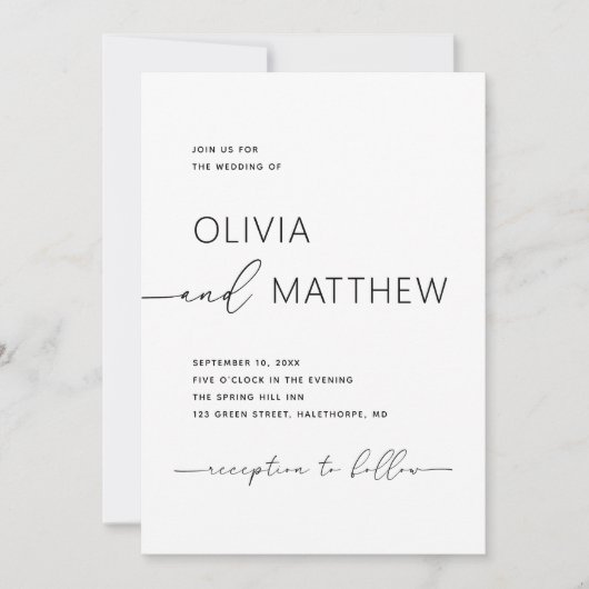 Zwart-wit minimalistische bruiloft QR code details Kaart (Voorkant)