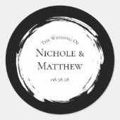 Zwart-wit minimalistische bruiloft ronde sticker (Voorkant)