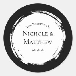 Zwart-wit minimalistische bruiloft ronde sticker