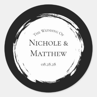 Zwart-wit minimalistische bruiloft ronde sticker