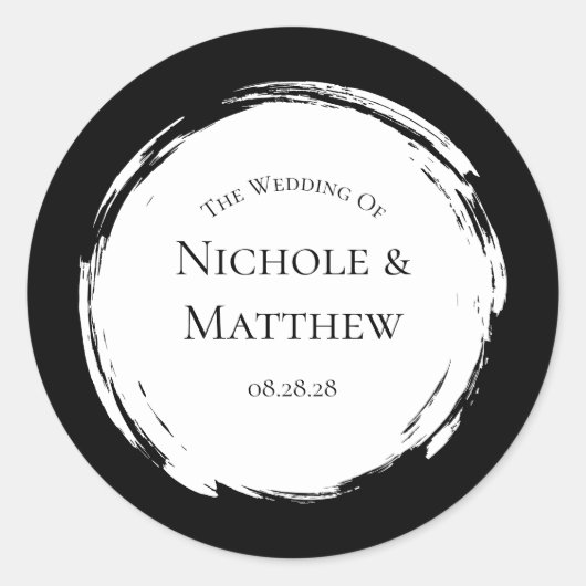 Zwart-wit minimalistische bruiloft ronde sticker (Voorkant)