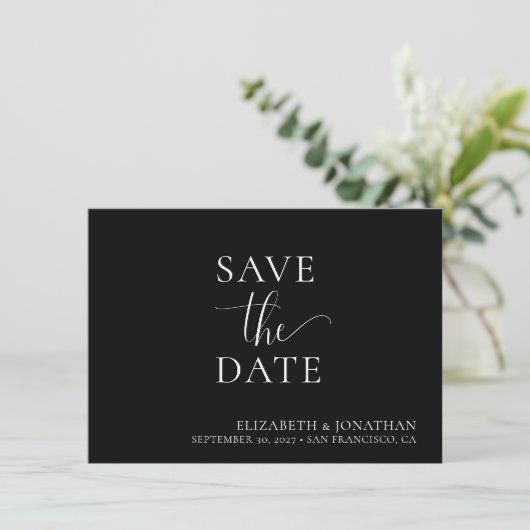 Zwart Wit Minimalistische Bruiloft Save The Date K Kaart (Staand voorkant)