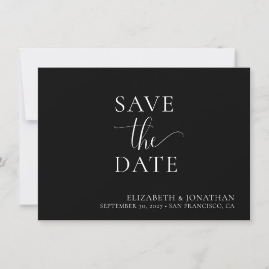 Zwart Wit Minimalistische Bruiloft Save The Date K Kaart (Voorkant)