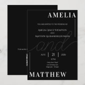 Zwart-wit minimalistische bruiloft uitnodiging (Voorkant / Achterkant)