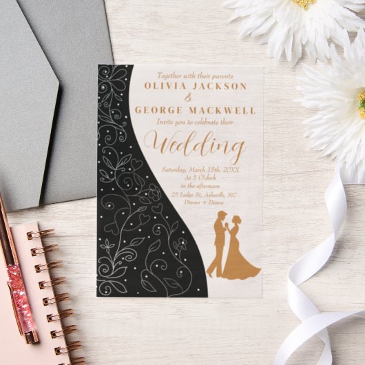 Zwart-wit minimalistische bruiloft vellum uitnodigingen (Huwelijk)