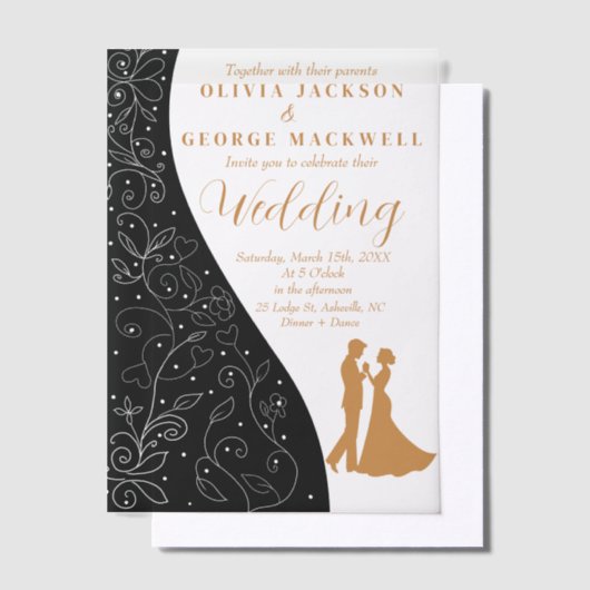 Zwart-wit minimalistische bruiloft vellum uitnodigingen (Offset)