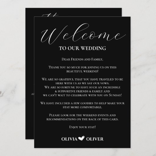 Zwart & wit minimalistische bruiloft weekend route (Voorkant / Achterkant)