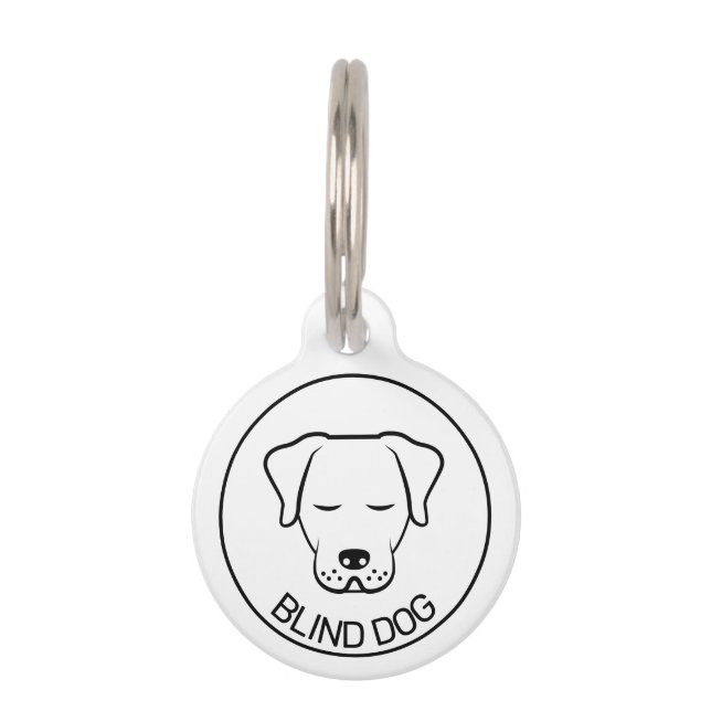 Zwart & Wit Minimalistische Cartoon Hond Blinde Ho Huisdierpenning (Voorkant)