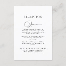 Zwart-wit minimalistische chique huwelijksreceptie informatiekaartje