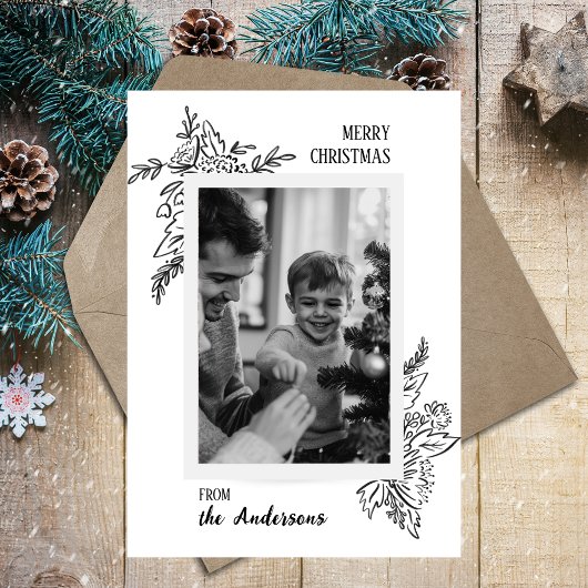 Zwart Wit Minimalistische Christelijke Kerstfoto Feestdagenkaart