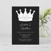 Zwart-wit minimalistische Crown Engagement Party Kaart (Staand voorkant)