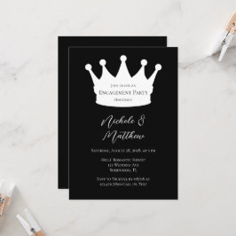 Zwart-wit minimalistische Crown Engagement Party Kaart