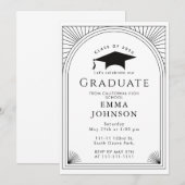 Zwart-wit minimalistische deco afstudeerfeest kaart (Voorkant / Achterkant)