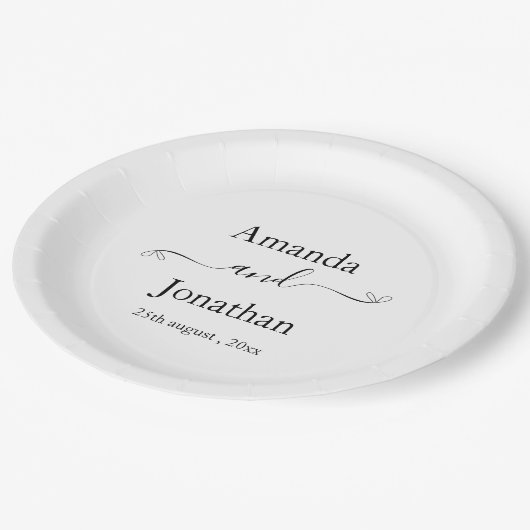 Zwart-wit minimalistische Elegant Script bruiloft Papieren Bordje (Gekanteld)