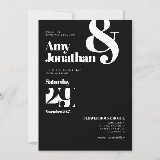 Zwart & Wit Minimalistische Elegante Bruiloft Kaart (Voorkant)